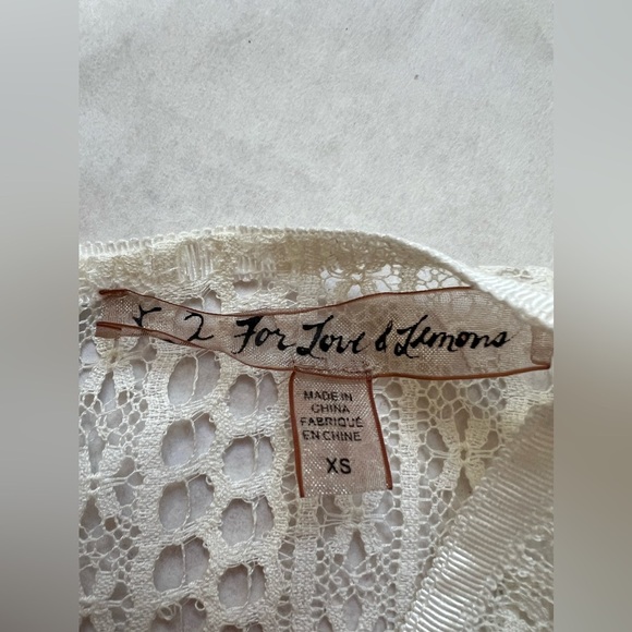 For Love & Lemons Daisy Dress Ivory Sz XS Mini Lace Long Balloon Sleeve V-neck - Picture 9 of 11